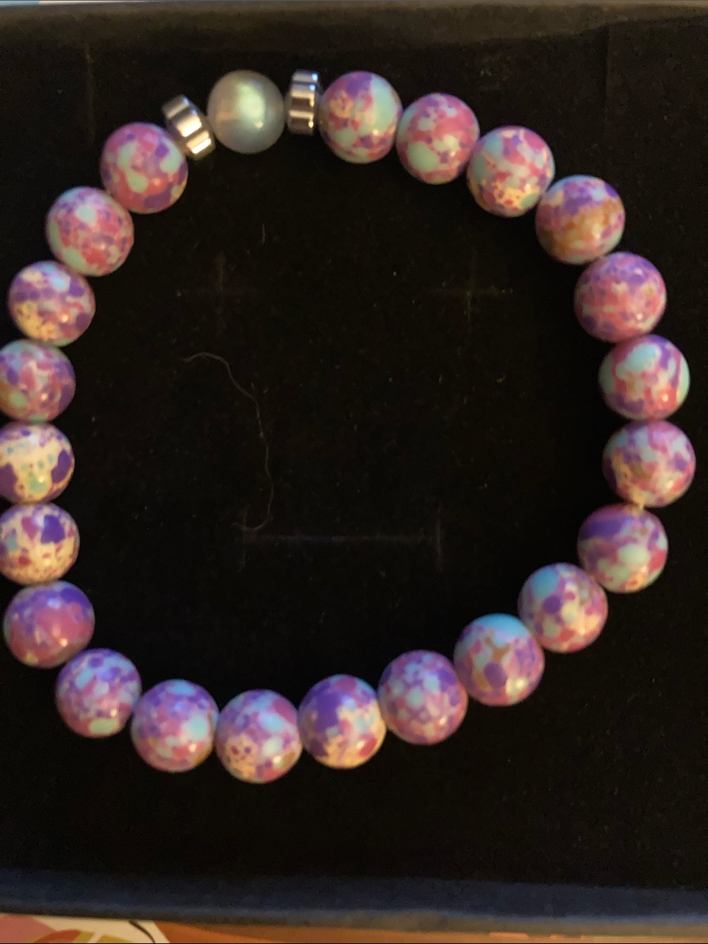 Moonstone & Volcanic Rock Bracelet for Girlfriend - Pink Hearts Design